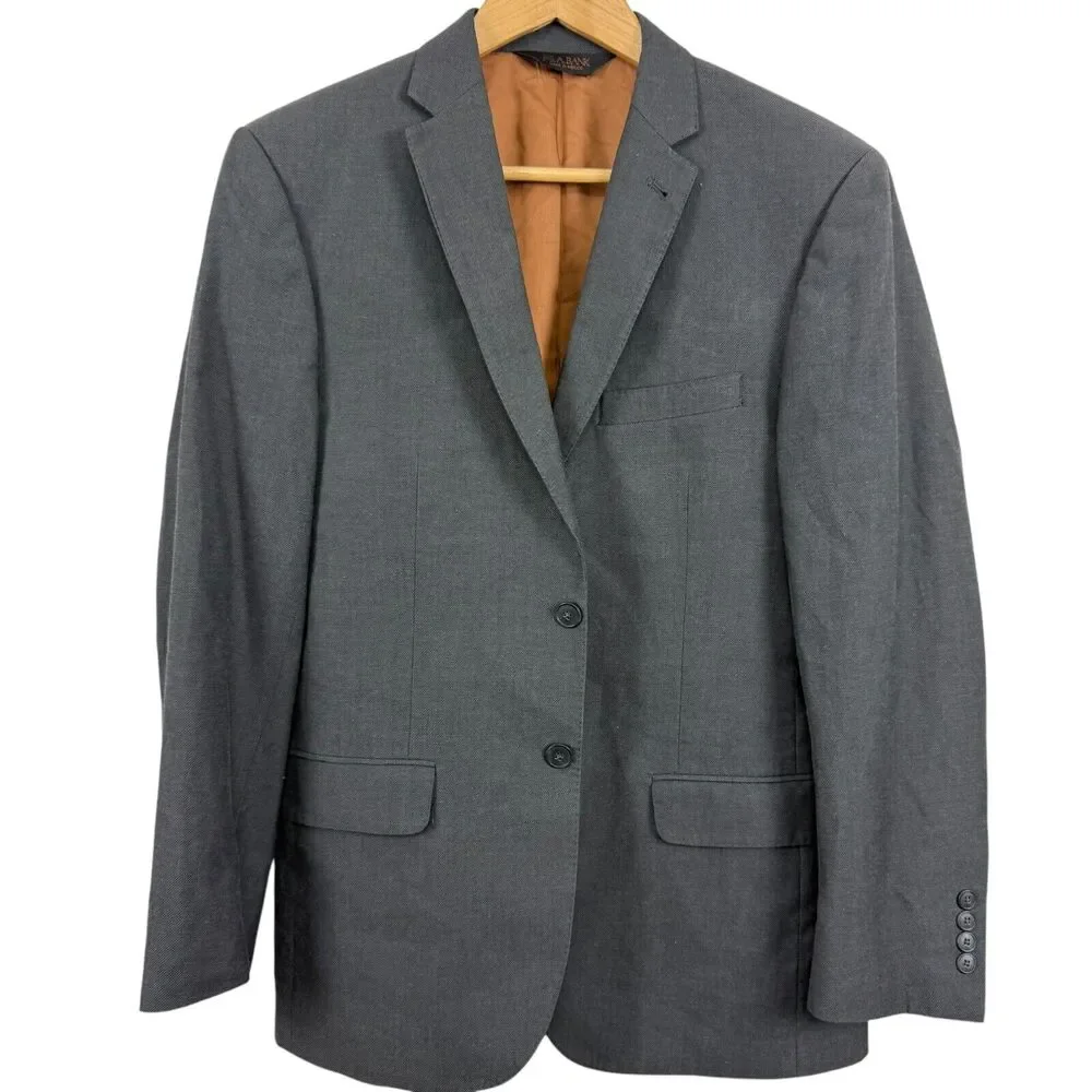 Joseph Jos A Bank Mens Slim Fit Gray Twill Cotton & Wool Suit Jacket Blazer 38 R
